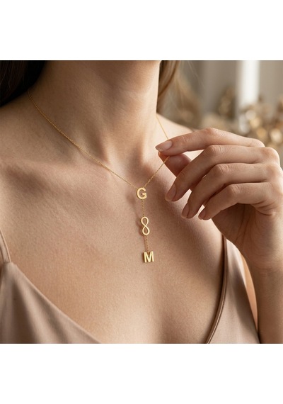 925 Ayar Gümüş İki Harf Ve Sonsuzluk Y Kolye Gold