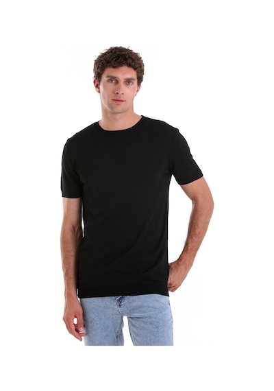 Hatemoğlu Siyah Slim Fit Düz Bisiklet Yaka Rayon Triko Tişört Siyah