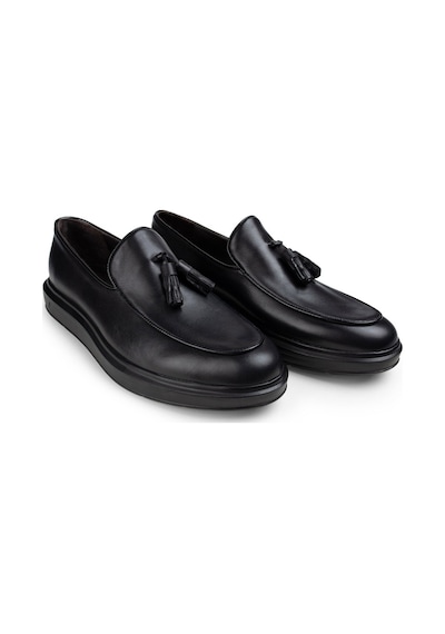 Deery Hakiki Deri Siyah Püsküllü Comfort Erkek Loafer Siyah