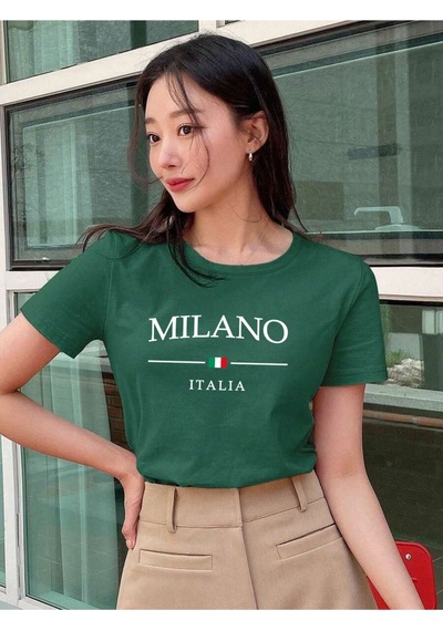 Uyguntarz Unisex Milano Italia Baskılı Tasarım Tshirt Yeşil