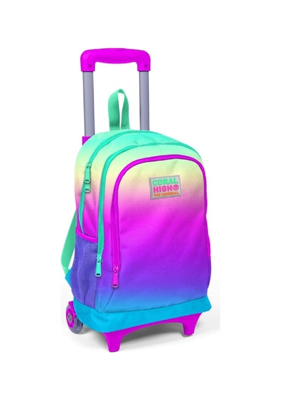 Coral High Pembe-yeşil-mavi Işıklı Tekerlekli Çekçek Okul Çantası
