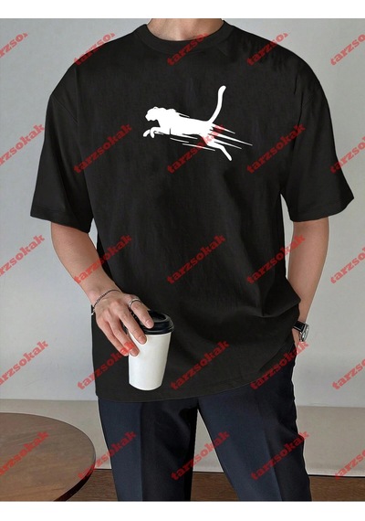 Startmore Unisex Jaguar Baskılı Tshirt Beyaz Siyah