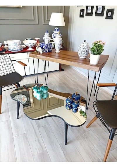 Fawdecor Aynalı Masif Ahşap Orta Sehpa - 120 X 75 Cm Siyah
