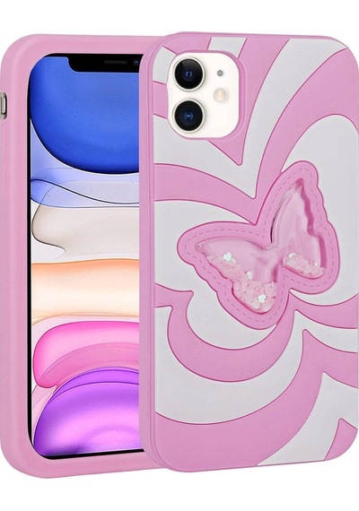 More Tr Apple Uyumlu iPhone 11 Kılıf Sıvılı Simli Kelebekli Tasarım Zore Vodena Kapak