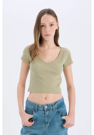DeFacto Coool Fitted Fitilli Kaşkorse Basic Düz Kısa Kollu Tişört E0290AX25SMKH271
