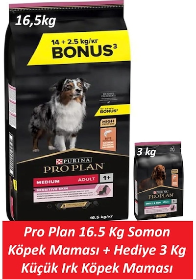 Pro Plan 16.5 Kg Somon Köpek Maması + Hediye 3 Kg Küçük Irk Köpek Maması