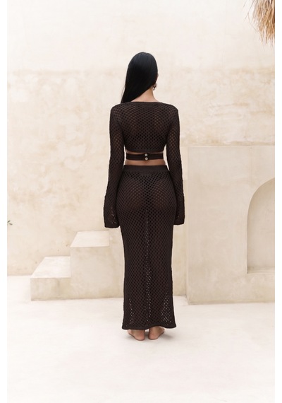 Mai Collection Anse Düğme Detay Kahve Triko Takım