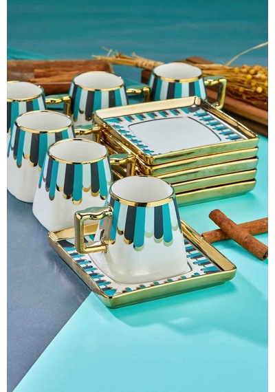 Cooker Valera Gold Yaldızlı 6 Kişilik 220 Ml Porselen Çay Ve Kahve Fincan Takımı Ckr3462 Yeşil