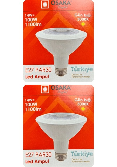 2 Adet Osaka 14w 100w Sarı Işık 3000k E27 Duylu Kalın Duy Led Par30 Ampul