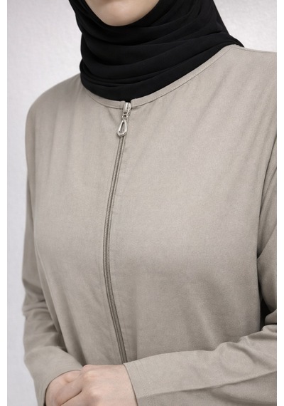 Bilenler Fermuarlı Viskon Namaz Elbisesi /ferace Bej