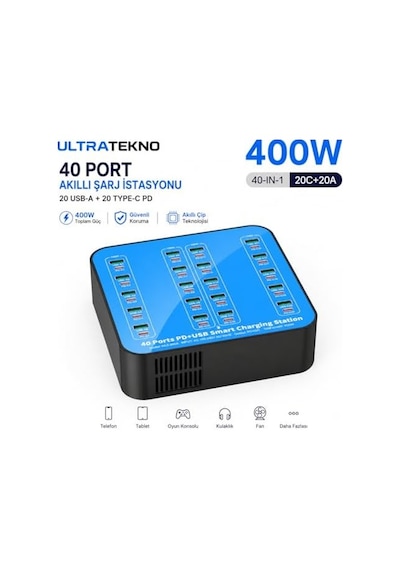 Wlx-880a 400w 40 Port Şarj İstasyonu 20 Usb + 20 Type-c Pd Çoklu Hızlı Şarj