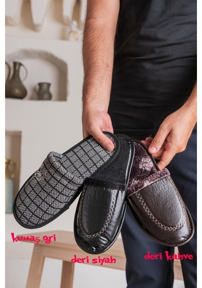 Stwenn 2'li Karma Erkek Kadın Avantajlı Paket Peluş Ev Terliği Kapalı Burun Arkası Açık Sıcak Rahat Panduf 2 Li Erkek Çanak