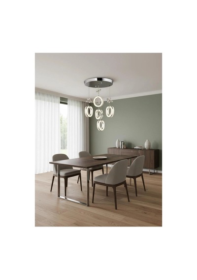 Aurea Model 5'li Gümüş Kumandalı 3 Renk Modu Ledli Kristal Taşlı Modern Salon Mutfak Oturma Odası Led Avize