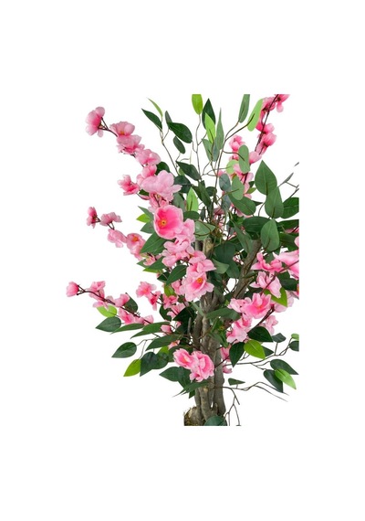 Yapay Ağaç Pembe Bahardalı Elma Çiçeği Ağacı100cm Yeşil Yapraklı