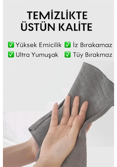 4'lü Havlu Seti - Mikrofiber Süper Emici Çok Amaçlı Bez 40x40 Cm Gri