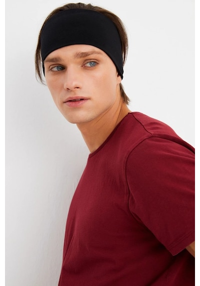 Erkek Pamuklu Penye Kaymaz Ultra Hafif Spor Geniş Saç Bandı Bandana - Tek Ebat / Siyah Siyah