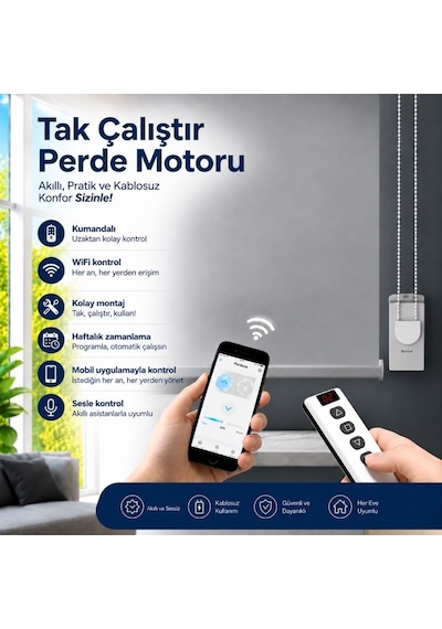 Rovline Akıllı Perde Motoru Rv200 Stor Perde Zincire Montaj