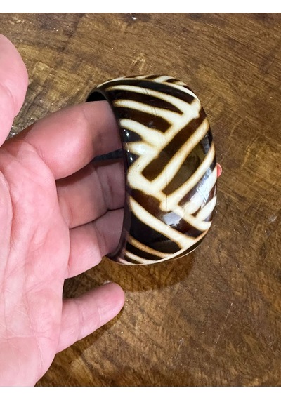 Çizgi Desenli Kemik Kadın Hint Bileziği Çap 7 Cm Çok Renkli