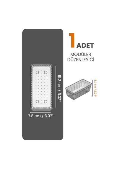 Modüler Çekmece İçi Düzenleyici - Banyo Makyaj Takı Organizer Ofis Düzenleyici 15,3 X 7,8cm Antrasit