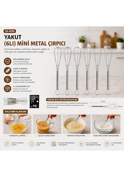 Hıgh Quality Yakut-10712 Çırpıcı Mini 13cm 6 Adet Metal Diğer