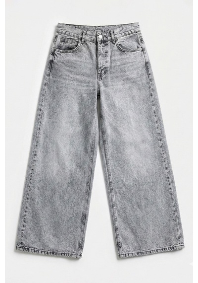 Itsbasic Kadın Gri Renk Hera 4s6-12 Palazzo Fit Bol Kesim %100 Koton Orta Bel Denim Jean