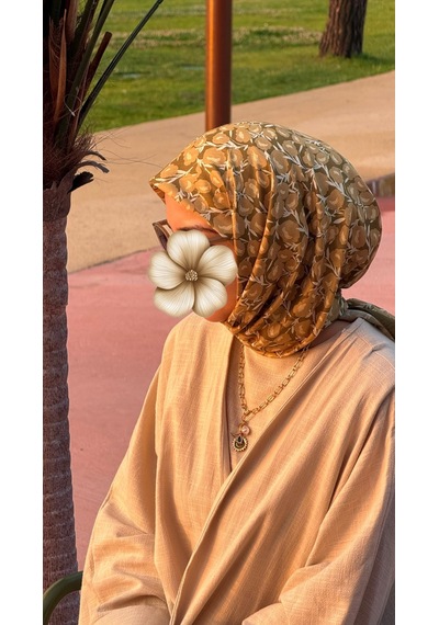 Qalortex Scarf Pamuklu Pera Desen Eşarp - Haki