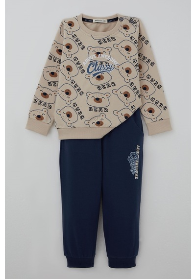 Breeze Erkek Bebek Eşofman Takımı Sevimli Ayıcık & Yazı Baskılı 9 Ay - 3 Yaş , Bej