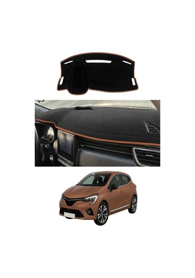 Renault - Clio 5 2019+ Uyumlu Torpido Koruma Kılıfı - Kahverengi Şeritli