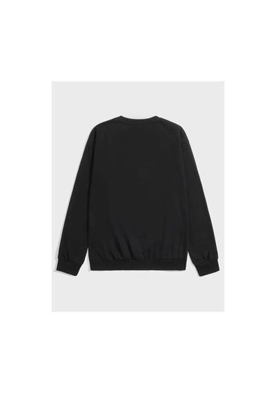 Adrift Anime Guys Letter Animal Graphic Sweatshirt Siyah Siyah
