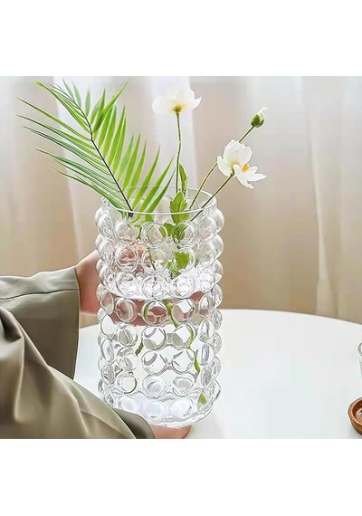El İşçiliği Silindir Bouble Desenli Fenomen Dekoratif Vazo Mumluk 10x 25 Cm Yükseklik Beyaz