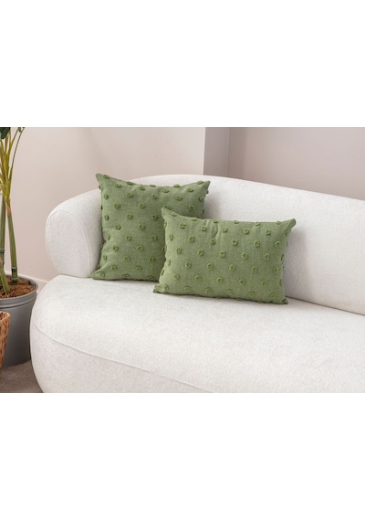 Swita Home Dekoratif Puantiye Keten Kumaşlı Kırlent Kılıfı 2'li 43x43 - 30x50 Yeşil