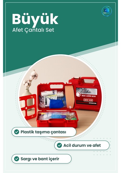 İlk Yardım Seti Büyük Acil Afet Çantalı Plastik Taşıma Kırmızı De