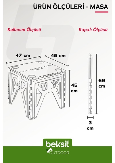 Outdoor Herkül Premium Katlanır Kamp Masa Takımı Seti - Haki Yeşil Çantalı Yeşil Yeşil