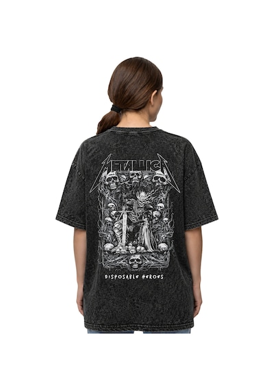 Metallica Rock Metal Müzik Grubu Baskılı Unisex Oversize Eskitme Siyah