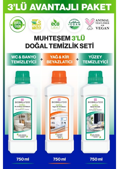Wc Banyo & Yağ Kir Temizleyici & Genel Temizlik 3'lü Set Diğer
