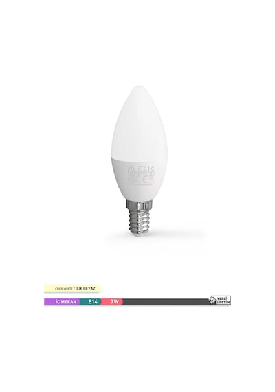 ACK 7W LED Mum Ampul 4000K Ilık Beyaz E14 C37