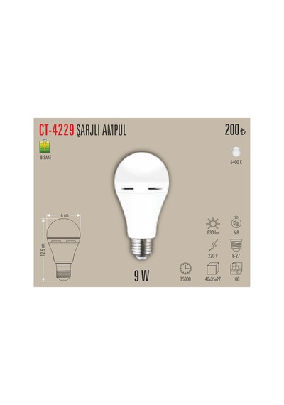 Ct-4229 9 W Sarjlı Led Ampül Beyaz 5 Adet