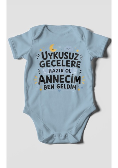 Morivokids Anneye Özel Kısa Kollu Bebek Body %100 Pamuk Bebe Mavisi