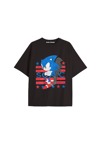 Kalic Studio Unisex Bay Sonic Desenli Siyah Yazlık T-shirt Siyah-223