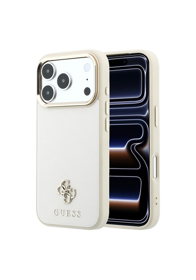 Apple iPhone Uyumlu 18 Pro Max Kılıf Guess Lisanslı M-safeli Klasik Yazı Ve 4g Logolu Pu Deri Saffiano Kapak Bej