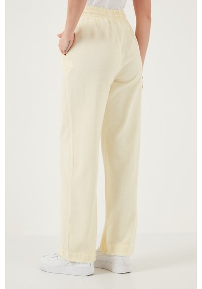 Lela Pamuklu Relaxed Fit Yüksek Bel Geniş Paça Bayan Pantolon 668Yp5275 Sarı