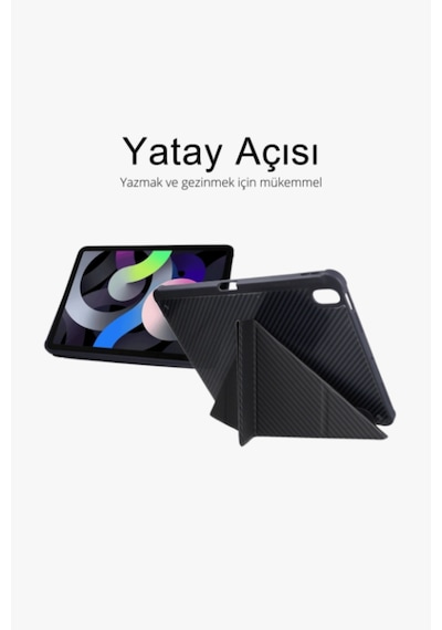 Fuchsia Apple Uyumlu iPad Air 11 2024-2025 İle Renkli Karbon Trifolding Kalem Bölmeli Tablet Kılıfı Kapaklı Kılıf