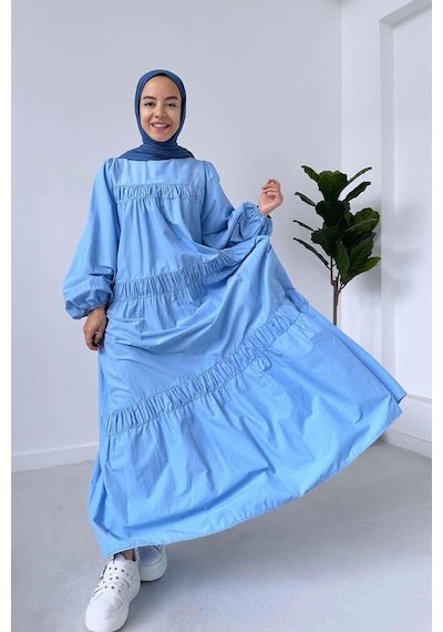 Kahijab Poplin Rahat Elbise - Mavi