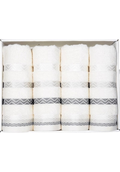 Vos Versa Bursa Varak Serisi 50x90cm %100 Pamuk 4lü Yüz Havlusu Beyaz Vvhm0026-383 - Beyaz