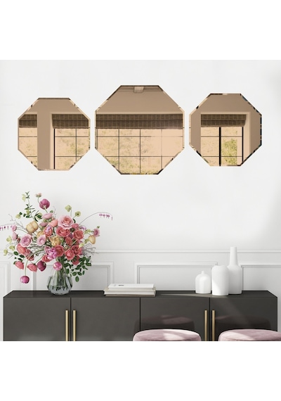 Decorıta Ayna - 3'Lü Takım Sekizgen Ayna Çok Renkli