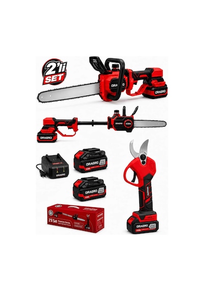 Dragro Drg-21v Kömürsüz 2li Set - K 32mm Bağ Makası + 25cm Uzatmalı Dal Kesme Testeresi