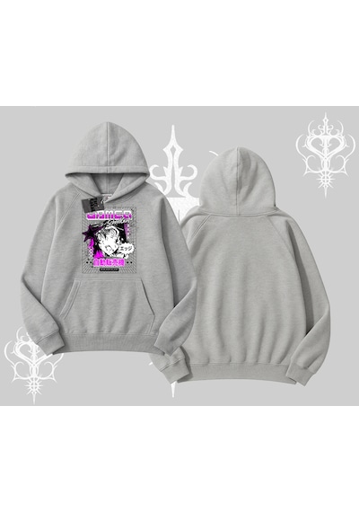 Kapşonlu Sweatshirt Games Schoolgirl Anime Baskılı Gri