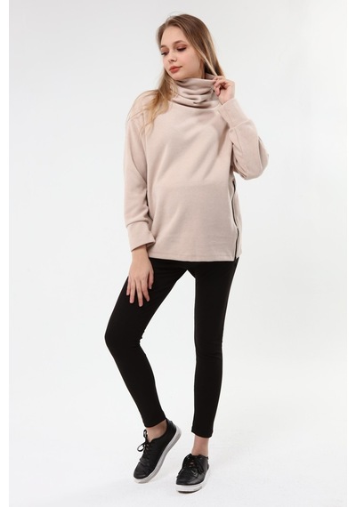 Luvmabelly Myra4283 Fermuarlı Hamile Sweatshirt -Bej