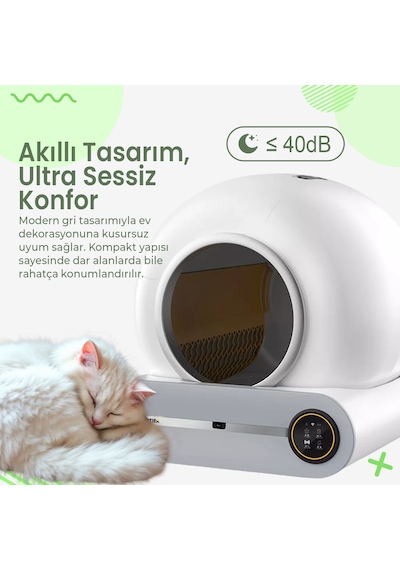 Haustier MSP01 Akıllı Otomatik Kedi Tuvaleti , App Kontrol, 65lt Hazne, 9lt Çöp haznesi, İyonizer Kötü Koku Giderici