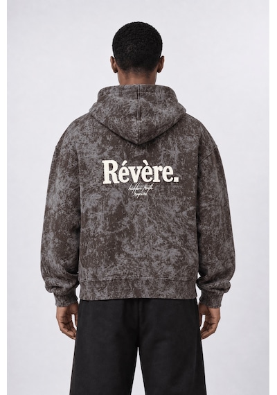Respire Erkek Revere Nakışlı Yıkamalı Oversize Hoodie Kahve